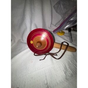 Vintage Wooden Spinning Top Toy with Handle and String